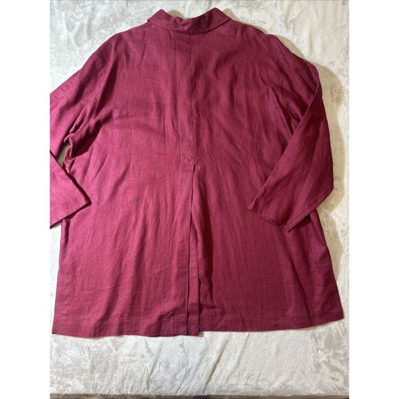 Women’s J.Jill Vintage Tunic Top 3 Buttons Deep Splits Maroon 100% Linen Plus 22 - Picture 13 of 14